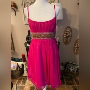 Adrianna Papell Evening silk empire  pink strappy dress with beaded waist Sz 6